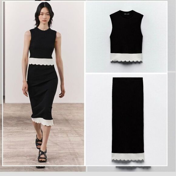 SET ZARA MIXED RIBBED TOP AND SKIRT - Picture 3 of 8